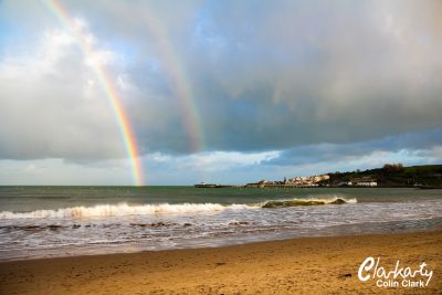 Rainbow over Swanage beach Dorset